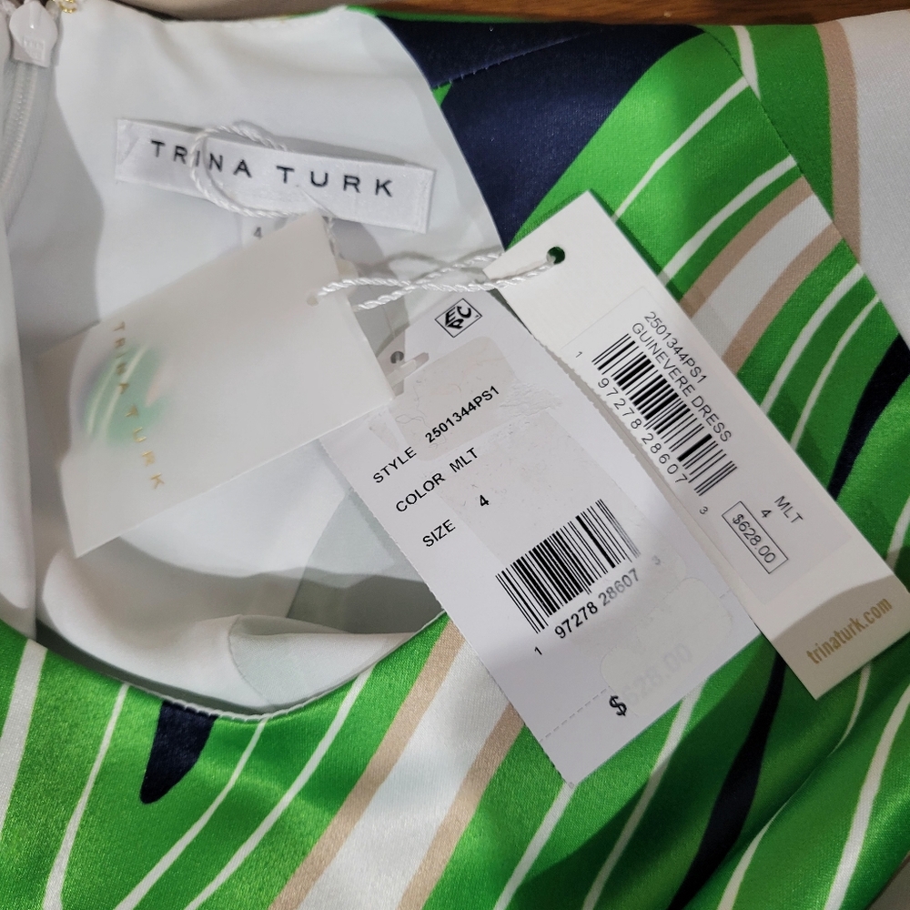 TRINA TURK Guinevere Dress Mod Retro Print Size 4 NWT $628 Retail Blue Green - Picture 4 of 7